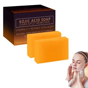 1 box of 2 pieces of soap, full-body cleansing soap, Cleanser, brightening soap, strong cleansing power for washing face and bathing, gentle texture, kojic acid soap, lemon turmeric kojic acid soap, suitable for daily use by both men and women