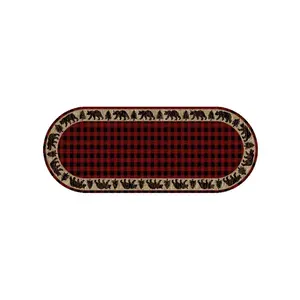 212 MAIN Mayberry Oval Home Decor Rug - 2ft2in x 5ft3in Stain Resistant Polypropylene American Destination Trailing Edge Lodge Motif Rustic Red Rug, Home Decor Rugs, Stain Resistant Rug