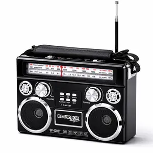 Vintage Portable Wireless Speaker, 3-Band AM/FM/SW Retro Radio with Built-In Flashlight, Rechargeable Classical Boombox with Premium Leather Handle & Telescoping Antenna