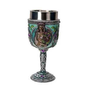 Triple Goddess Wine Goblet Chalice Cup Made of Polyresin With Stainless Steel Cup