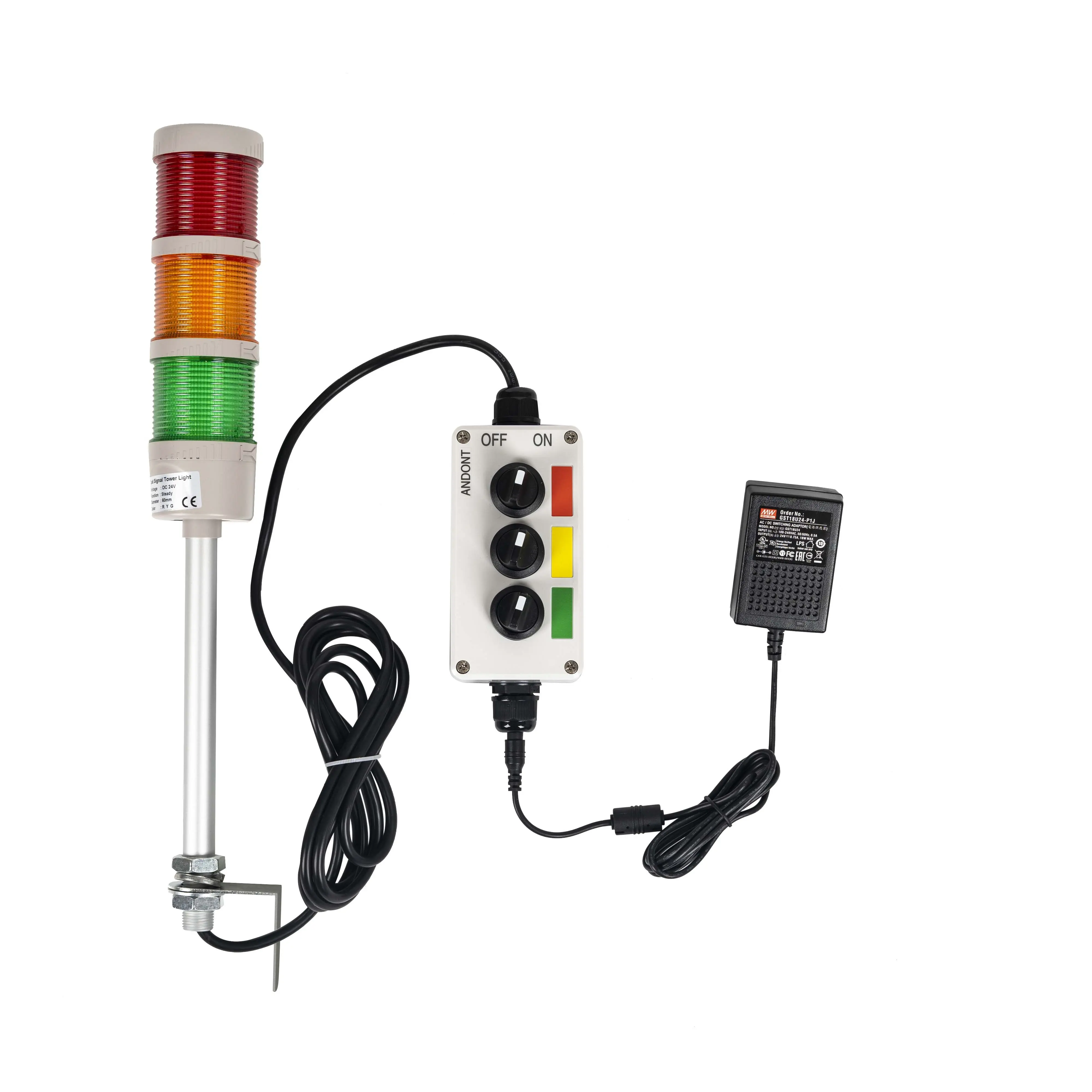 ANDONT 3 Stack Super Bright LED Andon Tower Lights, Off-ON,16 ft Extension Cord, 6 ft Industrial Adapter, Plug Play Ready