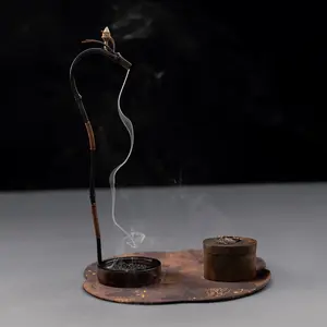 MossZen Pine Cloud Zen Décor Set-Bonsai Arangement, Citrine & BlackToummaline Crystals, Dehua Ceramic IncenseHolder, Nishijin Silk Mat - Meditation &Healing Gift Set