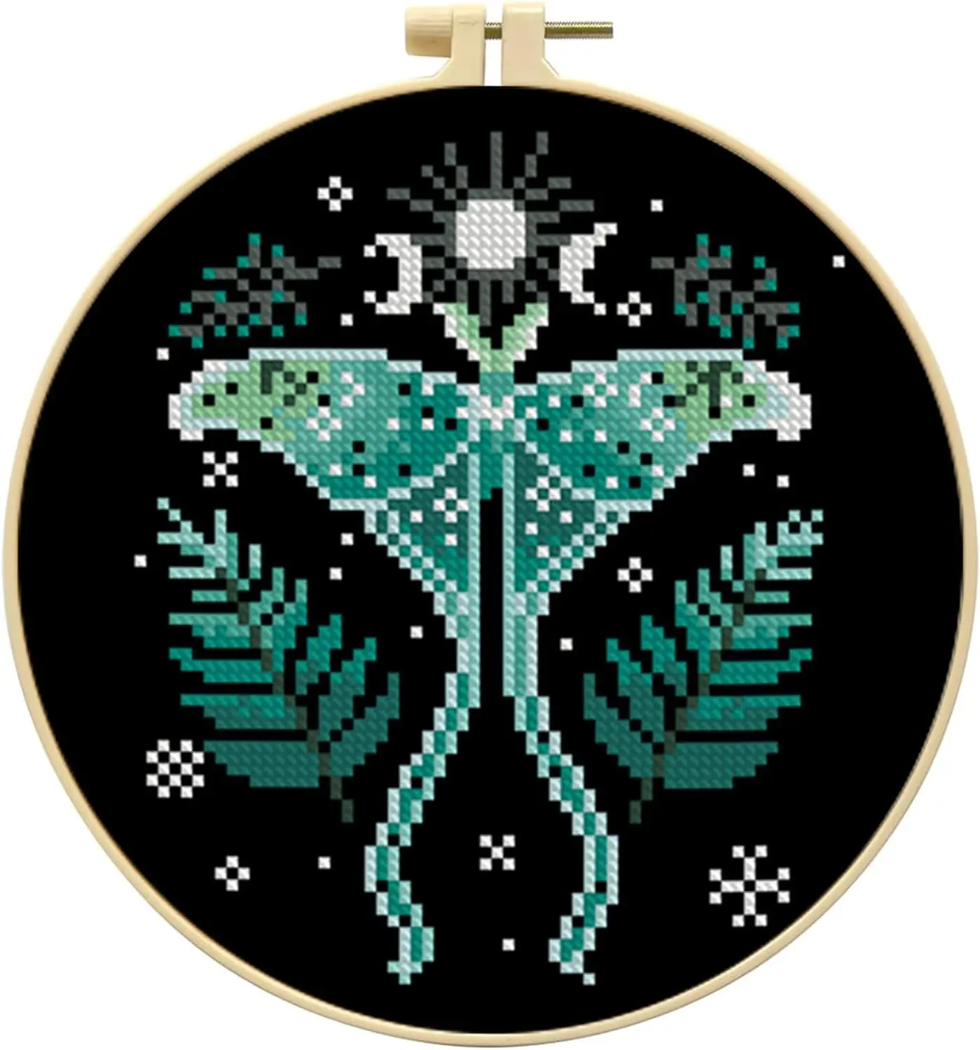 Cross Stitch Kits for Beginners,Moon Moth Stamped Cross Stitch Kits for Adults with Embroidery Hoop,Embroidery Kit 11CT Easy Cross-Stitch Arts and DIY Crafts for Adults Home Decor