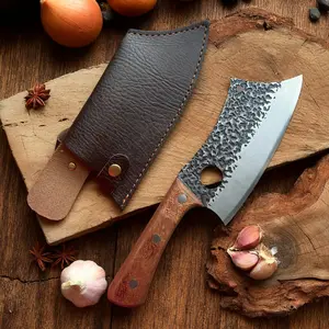 Premium Stainless Steel Forging Meat Cleaver andBone Knife, Wooden Handle, ldeal for HomeCooking,Camping,BBQ, Festival Use Cutting Nakiri Portable Travel