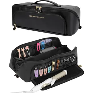 Hot Hair Tools Travel Bag with Heat Resistant  Mat, 2 in 1 Hair Dryer Storage Bags, Women Travel Essentials Organizer Case for Curling Irons, Straighteners, Hot Air Brushes (Black)