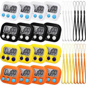 16 Pcs Small Digital Kitchen Timers Classroom for Students Magnetic Back and on Switch Minute Second Count up Countdown with Matching Ropes(Black  White Yellow Orange)