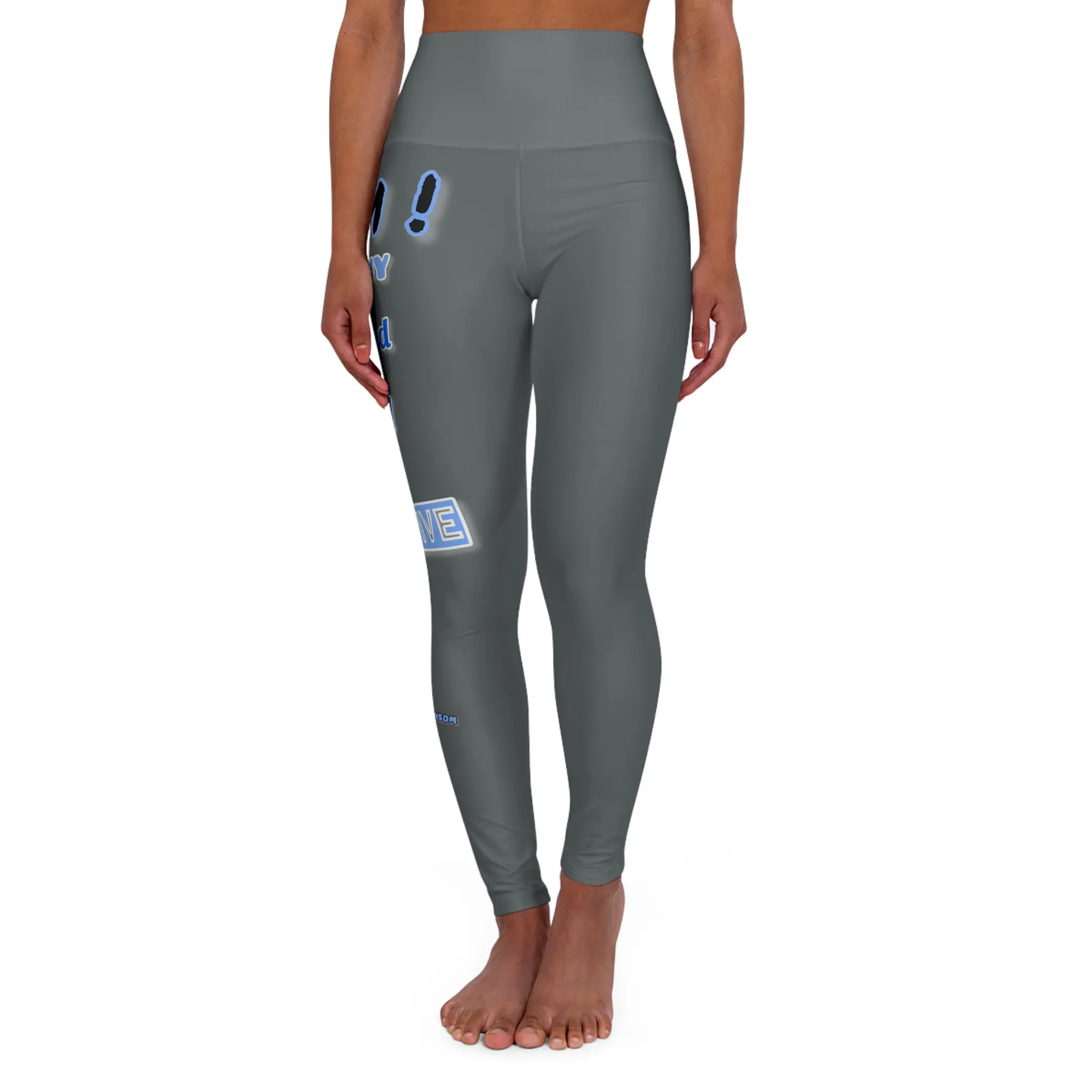 👖"I Am" (Blue Letter) Dk Grey Women's High Waisted Yoga Leggings (AOP)