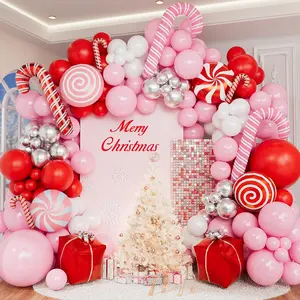 150 Piece Pink Red White Balloon Arch Kit with Candy Foil Balloons for Christmas Party Decor