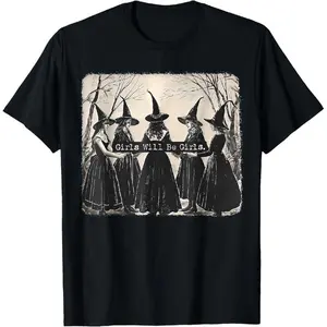 [100% Cotton Printing] Girl Will Be Girl Witch Halloween T-Shirt