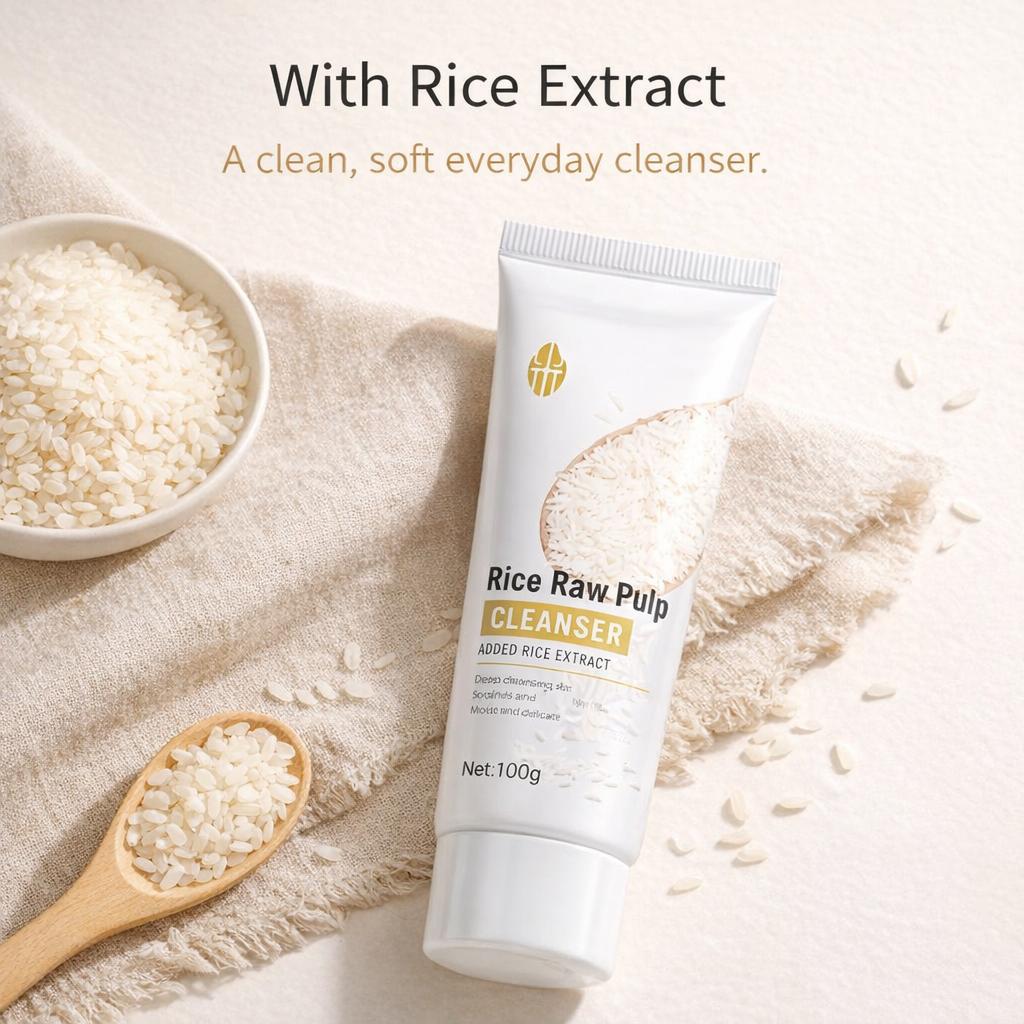 Rice Extract Facial Cleanser, Creamy Foam Face Wash for Daily Use, Soft Clean Feel, Rice Raw Pulp Cleanser 100g