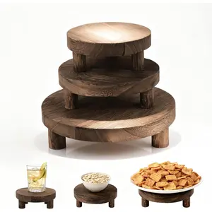 3 count  Display Stand, Wooden Display Risers for , Risers for Decor  Kitchen (Brown, 8, 6, 5'')