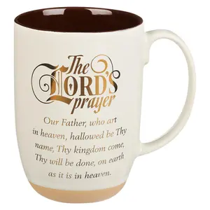The Lord's Prayer White Ceramic Coffee Mug with Exposed Clay Base - Matthew 6:9-13 Cup Drinkware Faux Leather