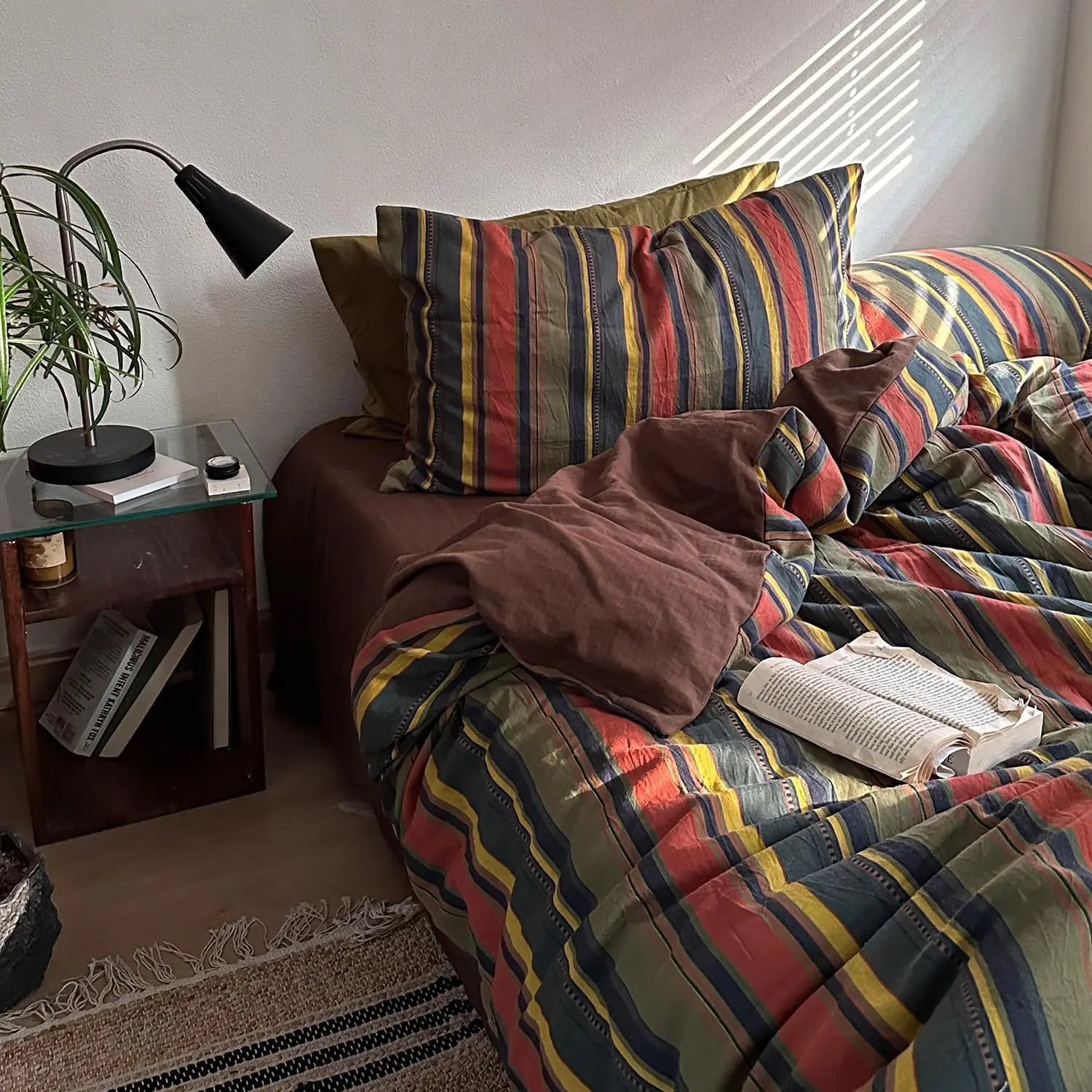 Queen Size Striped Decorative Duvet Cover Set - 3-Piece Textured Jacquard Washed Cotton Set, Modern Bedding with Thoughtful Details for All Seasons, Ideal for Bedroom Decor, Cotton Duvet Cover