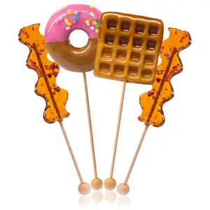 Melville Candy Breakfast Lollipops - Coconut-Doughnut Waffle with Strawberry Dip & Bacon Maple-Syrup Lollipops, 4-Pack - Snack