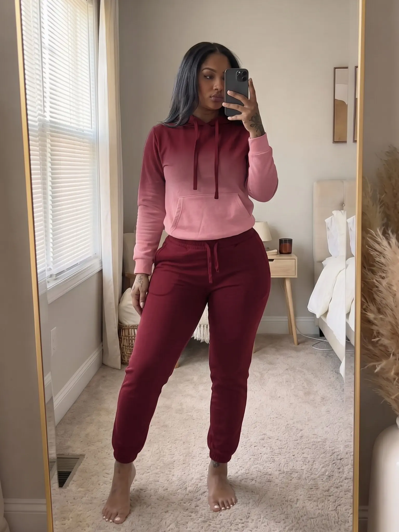 USBoutique Chic Women's Solid Drawstring Hoodie & Pocket Sweatpants Two-piece Set, Casual Long Sleeve Hooded Sweatshirt & Trousers for Fall, Womenswear Fall Clothes for Daily Wear, Downtown Girl Clothes, Girl with Blue Pants 2-piece woman