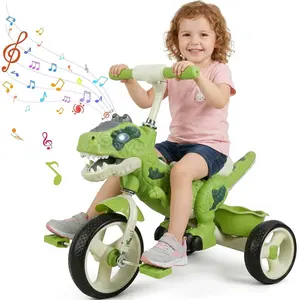 Kids Tricycle for Toddlers, Toddler Tricycle Bike with 10" Non-Slip Wheels, Adjustable Seat & Parent Push Handle, Toddler Trike with Music & LED Light, for Boys & Girls Green