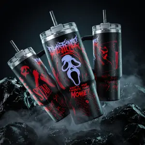 Favorite Scary Movie SCREAM 7 Ghostface Horror Slasher Graphic Sayal 40 20 oz Vacuum Insulated Cup Straw Keeps Drinks Hot Cold 12H+ For Horror Lovers Vibes Spooky Style Splash-Proof 18/8 Stainless Steel Comfort Handle Mug For Fans