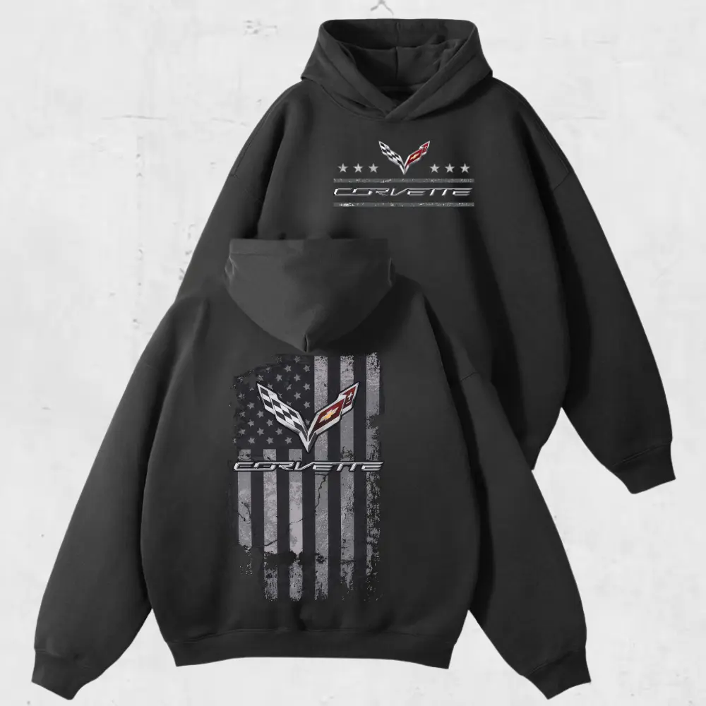 Mens Chevy Corvette C7 Hoodie American Flag 2 Sided Sweatshirt