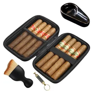 Portable Cuban Cigar Box Set (including cigar box, puncher, ashtray, brush) can hold 4-8 cigar(simulation) - travel friendly cigar holder, perfect for storing men's cigar and gift boxes