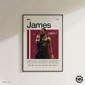 Lebr0n James Poster, Sports Poster, Mid Century Modern, Basketball Gift, Sports Bedroom Posters