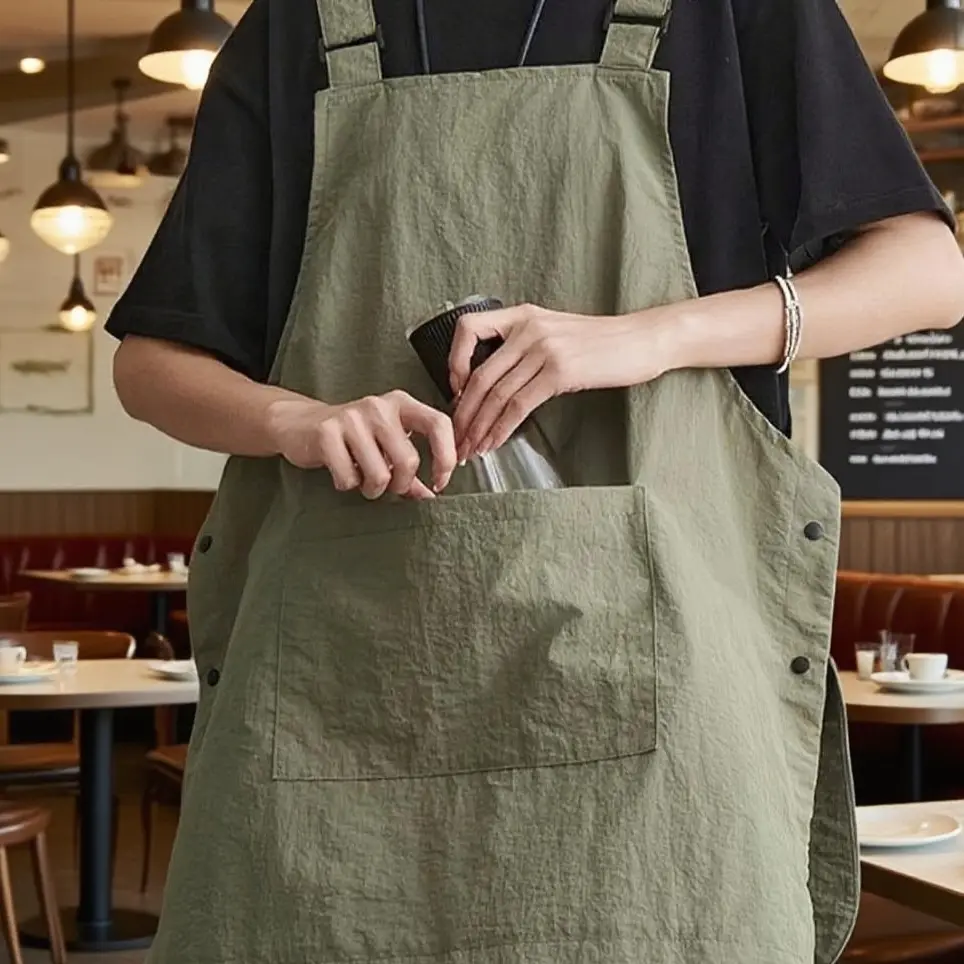 Double-Sided Reversible Apron with Pockets, Adjustable Neck Strap, Durable Polyester Fabric for Kitchen, Cafe, Office, Baking Shop, Kitchen Cooking Aprons, Work Apron, Pocketed Aprons