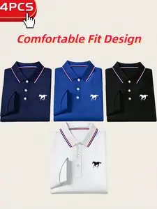 Men's Polo Shirt Set, Summer New Arrival, Casual Fashion Home Wear, Business Style, Solid Color Short Sleeve Print, Breathable Daily/golf Shirts