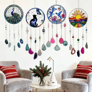 Natural Agate Pendant Acrylic Hanging Decoration, Aesthetic Design, Home Bedroom Living Room Window Garden Hanging Decoration Sunshine Catcher, Office Wall Decoration, Ideal Gift for Birthday