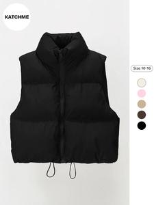 casual fall & winter solid stand collar zip-up cropped cotton coat