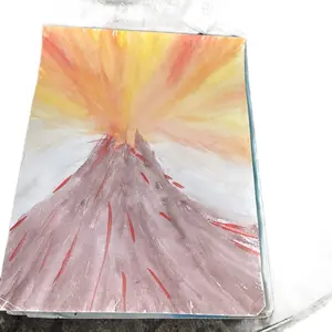 Erupt Original Volcano Watercolor Painting on Watercolor Paper Artwork Featuring Vibrant Yellow and Red Accents