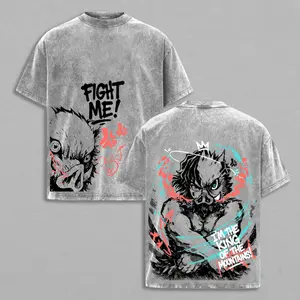 Demon Slayer Inosuke Hashibira I'm the King of the Mountain Graphic Tee Acid Washed Soft Cotton Manga Inspired Retro Streetwear Oversized Casual Unisex Top Infinity Castle Arc Merch Trendy Fashion Shirt For Anime Fans Daily Wear