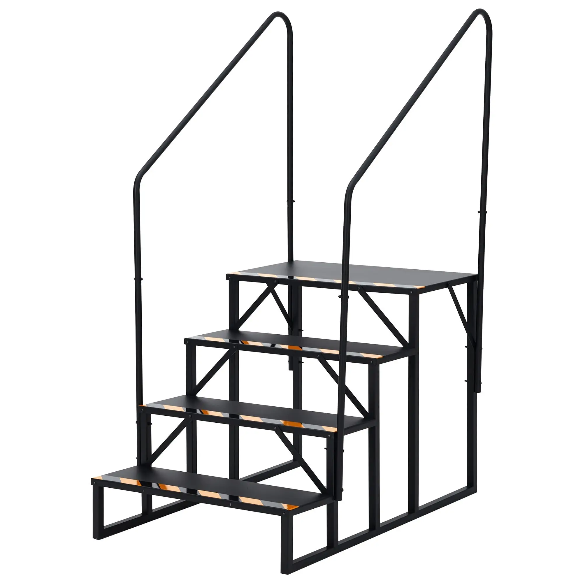 Garvee 4 Step Portable RV Steps with Handrail - Heavy Duty Steel Stairs for Travel Trailers, Campers, and Hot Tubs, Featuring Non-Skid Tapes and Powder Coated Finish for Outdoor Use