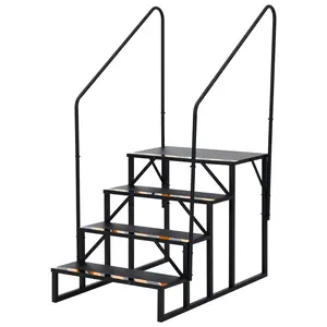 Garvee 4 Step Portable RV Steps with Handrail - Heavy Duty Steel Stairs for Travel Trailers, Campers, and Hot Tubs, Featuring Non-Skid Tapes and Powder Coated Finish for Outdoor Use
