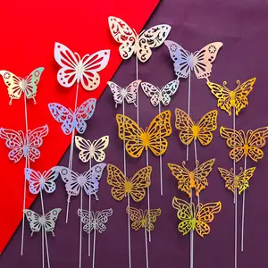 10PCS 3D Butterfly Cake Topper Set Gold Silver Birthday Party Decorations for Cupcakes DIY Wall Hanging Decor Butterfly Theme
