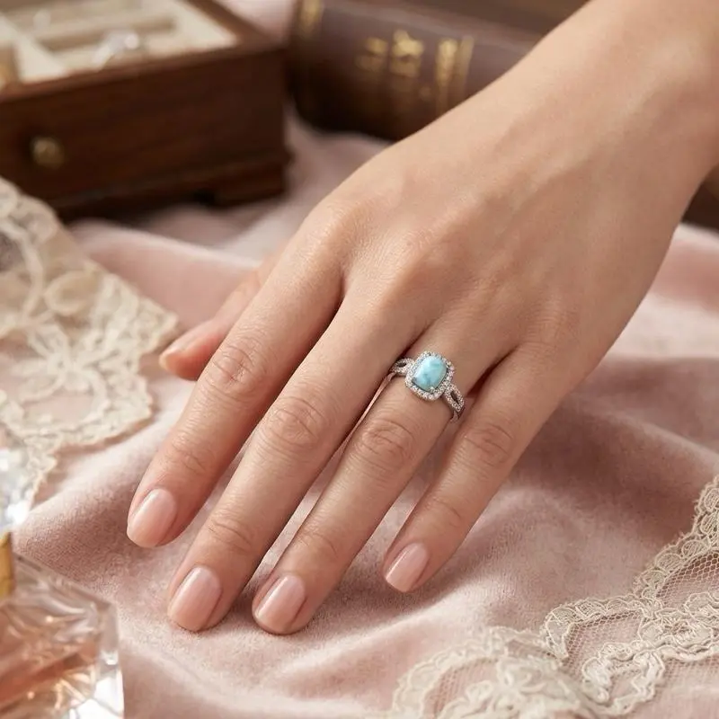 Natural Aqua Larimar Gemstone Ring