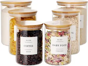 Set of 6 Glass Flour and Sugar jars with 132 Kitchen Pantry Labels - Thicken Large Glass Storage containers with Airtight  Lid - Glass Rice Canisters for Salt Coffee(100OZ/54OZ/27OZ)