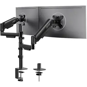 Vertical Dual  Stand, Stacked  Mount for 13-32? Screens, Up to 19.8 lbs per Arm,  Stability with Integrated C-Clamp, Upgraded  Management, VESA 75x75/100x100mm, Black