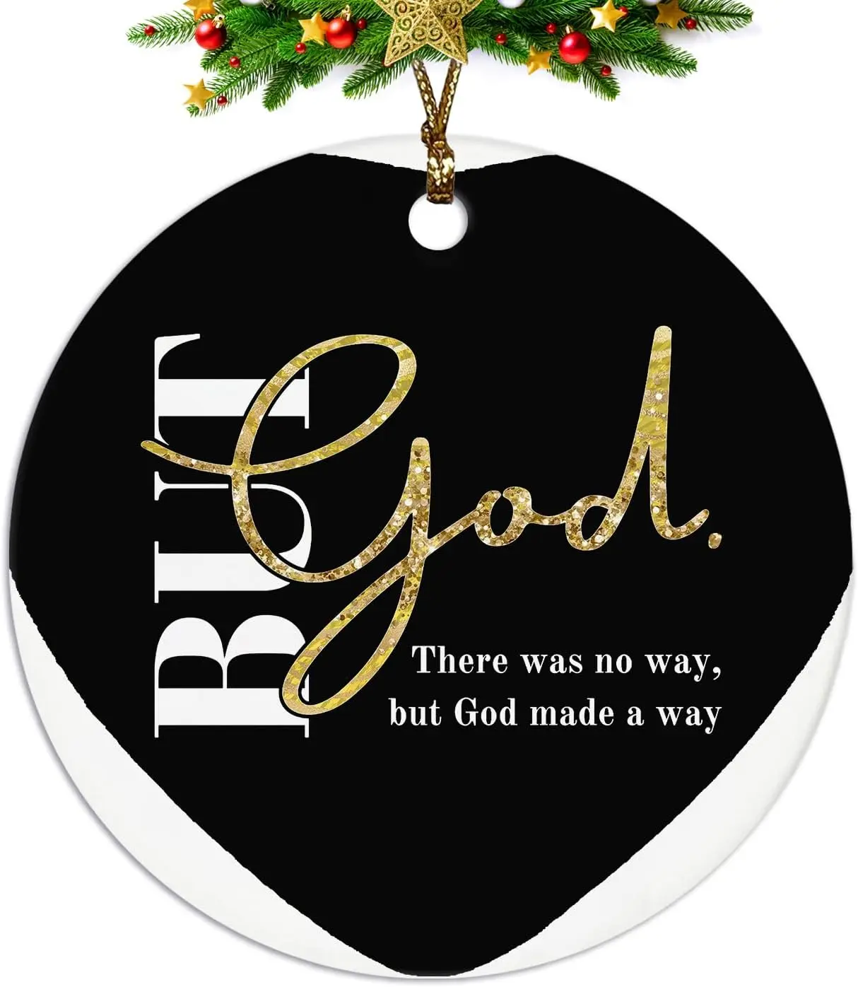 Christian Christmas Ornaments, There was No Way but God Made a Way Scripture Ceramic Christmas Xmas Ornament Heart Keepsake Decorations, Inspirational Christian Gifts for Women Teen Girls