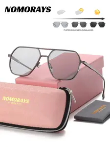 Nomorays Unisex Geometric Sunglasses, Photochromic Full Frame, Uv400 Protection, Casual Style, All Seasons, Plain Pattern