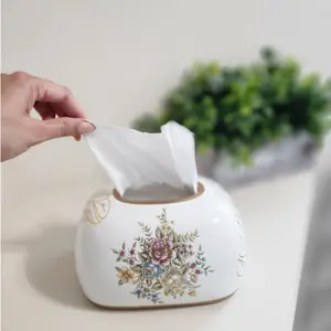 Blossoming Elegance: Hand Painted Ceramic Tissue Holder