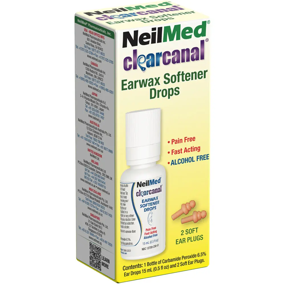 NeilMed ClearCanal Earwax Softener Drops - Pain-Free, Alcohol-Free & Fast Acting Ear Care with Soft Ear Plugs, 15mL Bottle NeilMed ClearCanal Earwax Softener Drops - Pain-Free, Alcohol-Free & Fast Acting Ear Care with Soft Ear Plugs, 15mL Bottle