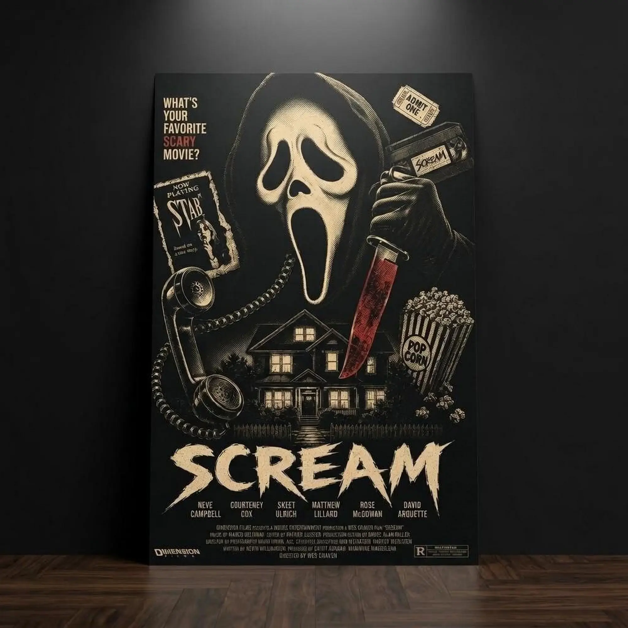 Scream (1996) Horror Movie Unframed Poster Vintage Ghostface Fan Art Print, Retro Slasher Wall Decor