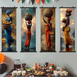 4-Piece African Fruit Basket Wall Art Posters, Modern Home Decor, Waterproof Printing, Living Room & Bedroom Decoration