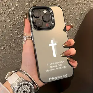 Jesus Christ Cross Phone  For  16 Pro Max 11 15 14 13 12 Pro Max  7 8 Plus Black And Silver Screen Protector Cover Protective Casing Protection Cellphone Smartphone Shockproof Christmas Matte Bible iPhone case