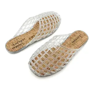 Women's Clear Jelly Mesh Slide Flat Sandals Closed Toe Slip-On Footwear Comfortable Breathable Girl Summer Beach Casual Dressy Jelly Shoes Slipper for Indoor Outdoor Daily Wear
