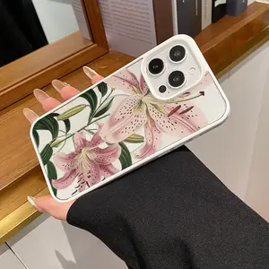 Enchanted Lilies Pattern Phone Case Supports Wireless Charging for iPhone 17 15 16 14 Pro Max 13 12 11 XR XS Plus Air Shockproof Non Slip Protection Silicone Transparent Acrylic Cover Cellphone Protective Suitable for Samsung S24 FE