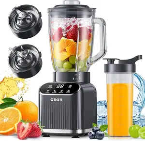 GDOR Professional Blender for Kitchen, 1200 Peak Watts Smoothie Blender, 5 Functions for Ice Crushing & Frozen Fruit, 52 Oz Glass Jar & 24 Oz To-Go Cup Combo, Self-Cleaning, Gray