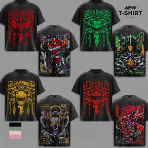 Power Rangers Vintage Wash Tee Collection | Mighty Morphin Oversized Anime Shirt | Retro Megazord Graphic Top | Red Green Yellow Ranger Streetwear | Heavyweight Cotton Unisex T-Shirt