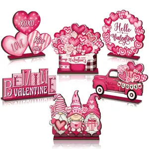 Valentine's Day Wooden Centerpiece 6 Pcs, Love Car, Gnome and Rose Centerpiece, Valentines Decor, Table Decor, Desktop Sign, Tabletop Sign, Desk Decor, Shelf Decor, Home Decor, Valentines Day Gift Ideas for her, lover, wife, girlfriend,Coouple