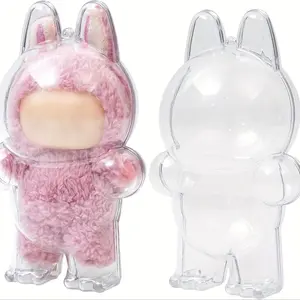 Transparent Collection Protection Case, Standing Series Durable Plastic Cover with Silicone Strap, Scratch Resistant Display for Labubu