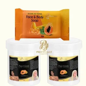 BYENBLAN Papaya Face Cream & Soap Set - 2x 4 oz Moisturizer, Papain Enzyme for Hydrate, Exfoliate, Radiant Skin, Smoother Texture, Dark Spot Reduction, 7-Day Results
